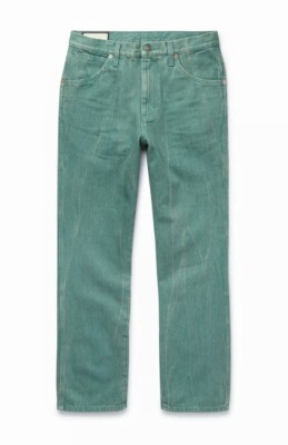 GUCCI Teal Green Distressed Slim Fit Zip Fly Denim Jeans US