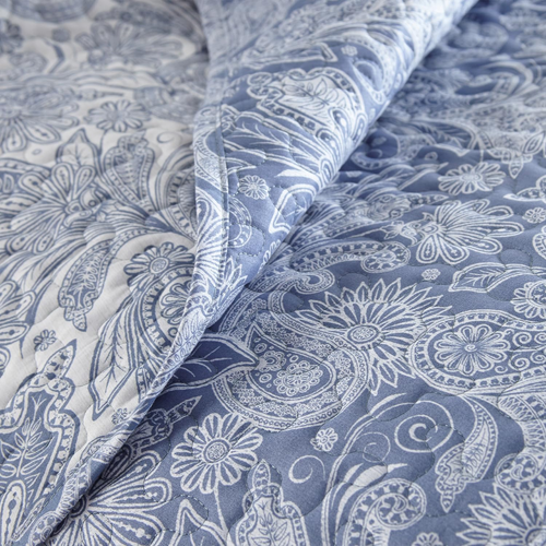 Oversized King Quilt, Boho Bedding Set, Paisley Blue Quilt Bedspread King Size, - Picture 3 of 9