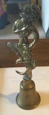 Vintage Brass Bell 6-1/4'' Deity, Mythological Creature Cat / Human with Sword