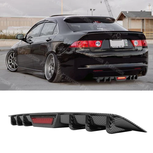 For Acura TSX 04-14 Carbon Rear Bumper Diffuser Spoiler w LED Brake Tail Light
