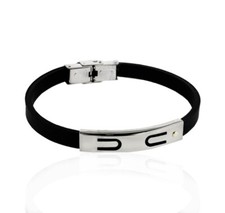 Bracciale in caucciu' nero con targa ad archetti e borchia in oro