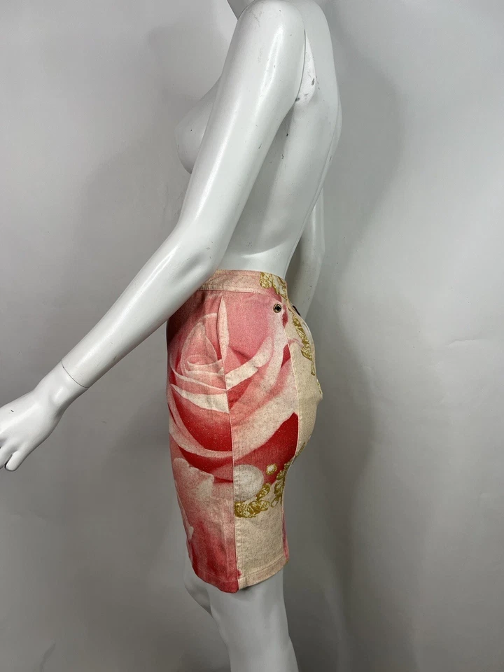 Saia vintage ROBERTO CAVALL ROSA COM ESTAMPA DE OLHOS ESPÁTULA XS - Imagem 3 de 4