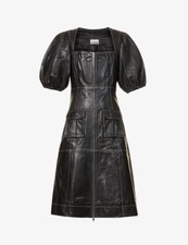 ganni zip leather midi dress puff sleeves size 36 UK8 BNWT RRP £675