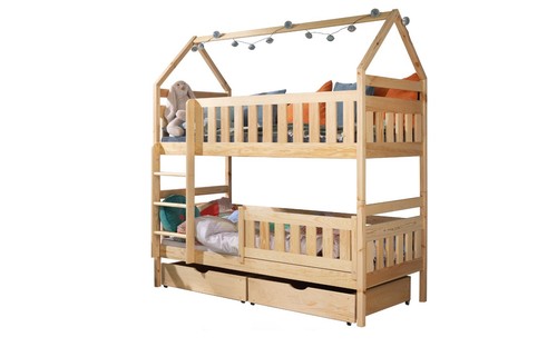 Etagenbett 80x170 Kinderbett mit Dach Hausbett Stockbett KIEFER Bett Hochbett - Bild 10 von 10