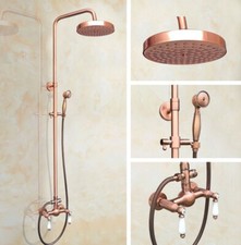 Rubinetto doccia a pioggia bagno rame rosso antico set doppio manico miscelatore rubinetto