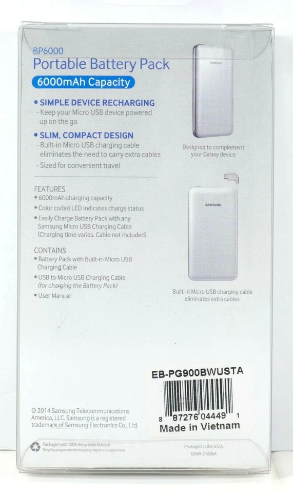 Nueva Batería Portátil Samsung Galaxy BP6000 6000mAh Capacidad EB-PG900BWUSTA Foto 4 de 4