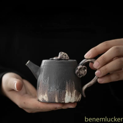 Tearot Zen Handmade Embossed Lotus Coarse Pottery Hand-held Pot Tea Maker Kettle