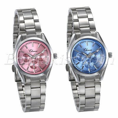 Womens Charm Stainless Steel Band Decoration Dial Quartz Analog Wrist Watch Gift