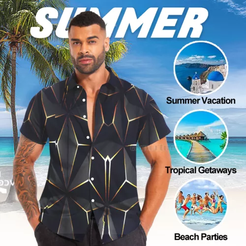 Hawaiianisches Hemd Herren Kokosnussbaum Druck Strand Urlaub Aloha Party kubanischer Kragen - Bild 36 von 48