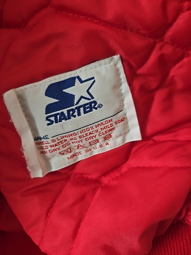 90s Starter Red White Nebraska Satin Bomber Varsity Jacket Sz Large Made In USA - Picture 6 of 8