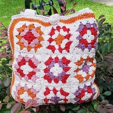 Granny Square Crocheted Tote Bag Hand Knit, Vintage Style Bag, Gift For Mom