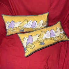 Birds On Branch Yellow Embroidered Appliqued Bird Pillow Pillows EUC
