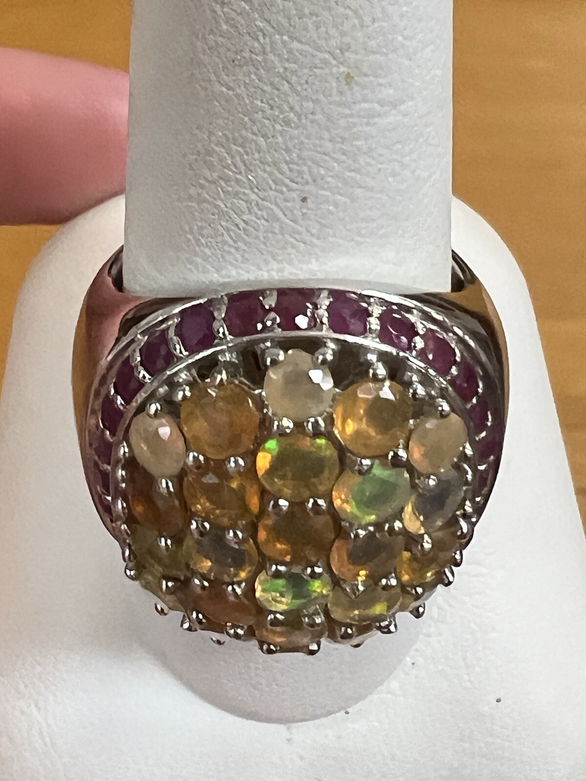 Ruby & Opal Cluster Designer Signed BBJ Sterling … - image 2