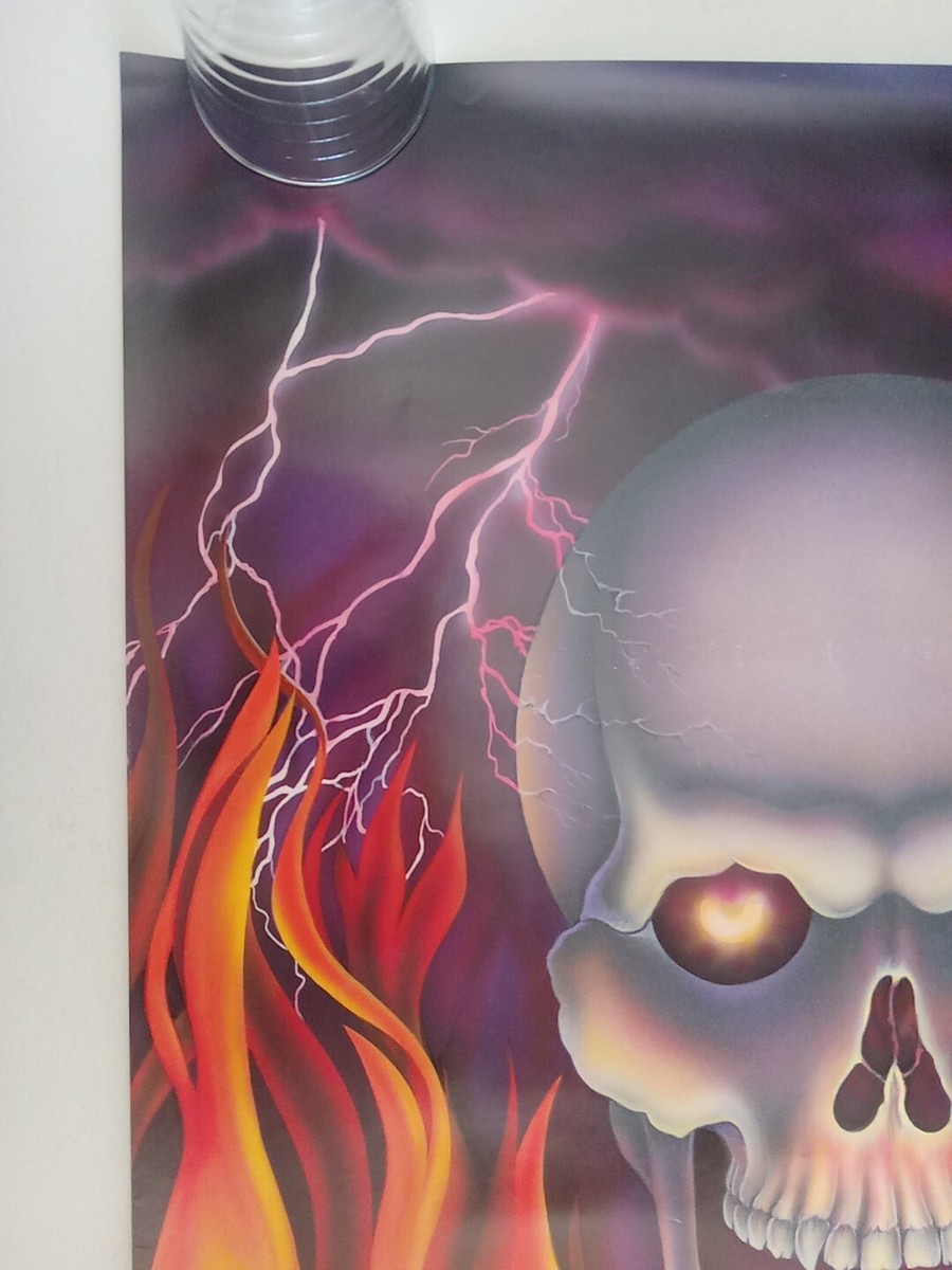 Original Vintage 1991 Death Fire Poster Skull Lightning