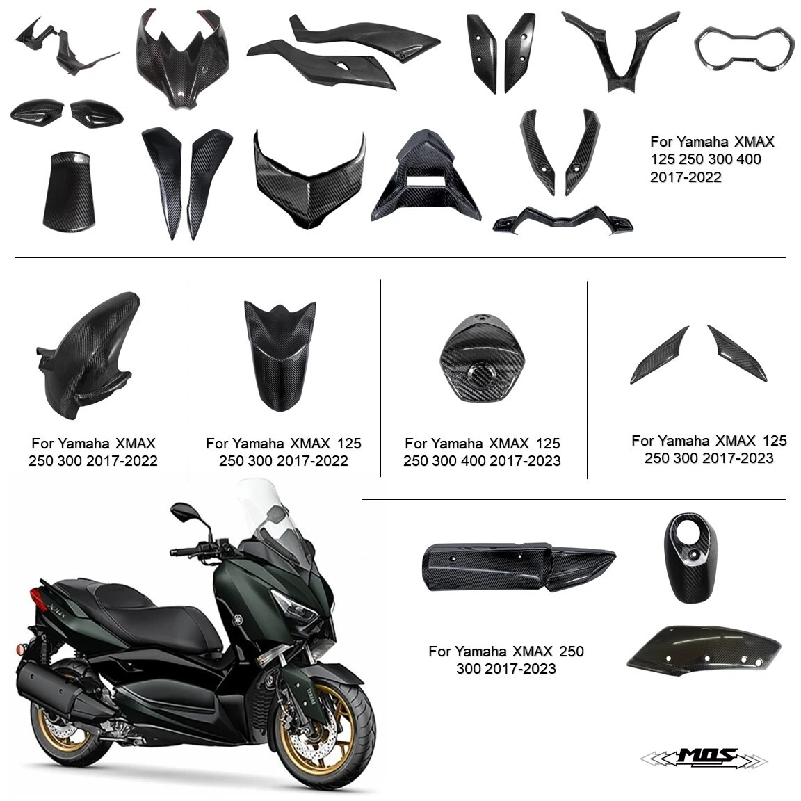 Pièces et accessoires en fibre de carbone MOS pour Yamaha XMAX 250 300  2017-2023