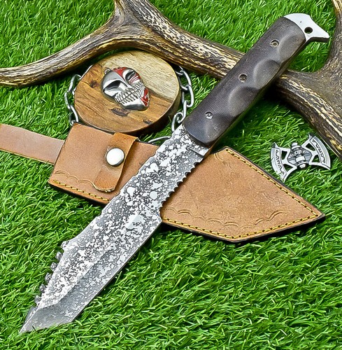 Custom Handmade J2 Stahl Camping Jagdmesser TRACKER KNIFE - mit SCHEIDE - SN-3423