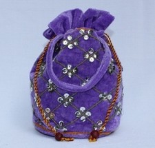 Sequin and Velvet Drawstring Bag Handmade in Northern Thailand Brand New