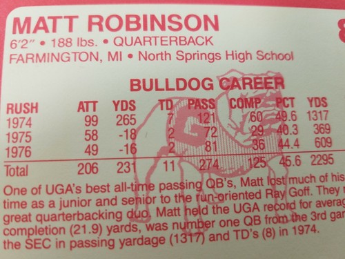 Matt Robinson Georgia Bulldogs 1989 Collegiate Collection card UGA Football NM - Picture 4 of 6