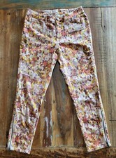 Coldwater Creek Womens 4 Straight Leg Pink Colorful Ankle Zip Stretch Pants B1