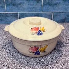 Vintage Knowles Utility Ware Fruits 2 Quart Round Casserole Dish with Lid