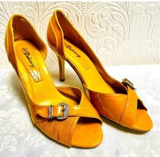 Beautiful Vintage Gold Patent Leather Heels Rhinestone Buckles Size 9