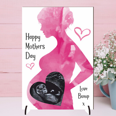Personalised Baby Scan Photo Plaque Clear Acrylic MDF On Stand Mothers Day  Gift UK