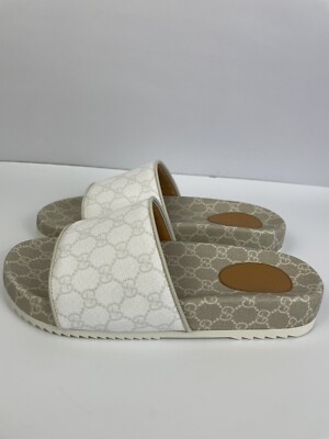 Gucci 699939 GG Supreme White/Mystic White Slides Sandals Mens 11