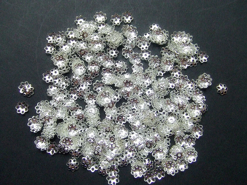200pz coppette 6mm colore argento chiaro per 8-14mm perline