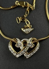 Swarovski Crystal Double Heart Pendant Necklace Two Interlocked Love Swan 18"