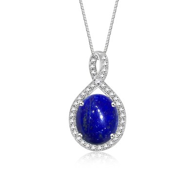 RYLOS LAPIS & DIAMOND GEMSTONE HALO PENDANT NECKLACE 18'' STERLING SILVER