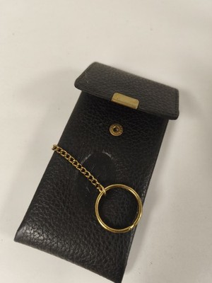 Alte David William Ledertasche Schlüsselanhänger schwarz goldene Kette Vintage