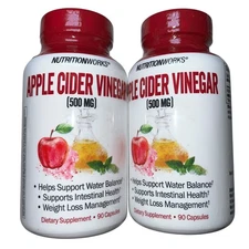 2x Apple Cider Vinegar Pills 90ct 500mg ACV Capsules NutritionWorks 2 Pack