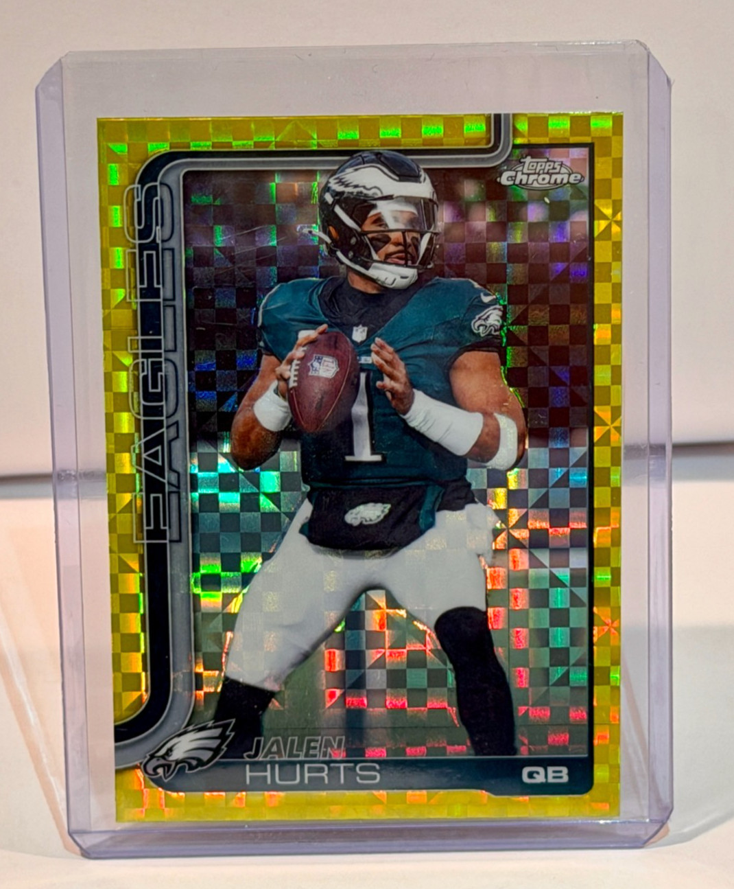 2025 Topps Chrome Jalen Hurts Lime Green X-Fractor #247 Philadelphia Eagles