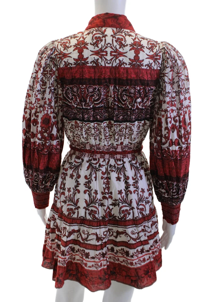 Alice + Olivia Women Red Floral Shirt Dress Collared Long Sleeve Cotton Size 0 - Image 3 of 4