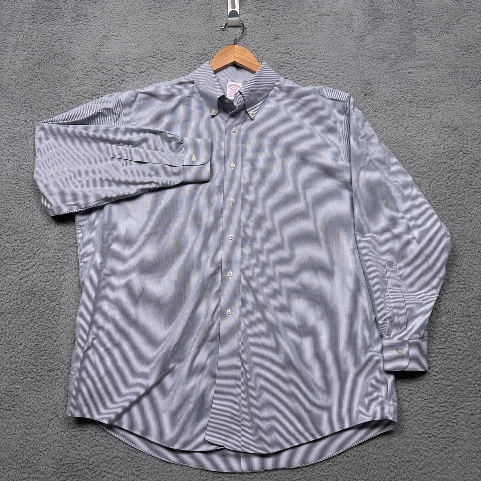 Camisa de vestir Brooks Brothers para hombre 18 35 a rayas con botones Supima Foto 3 de 4