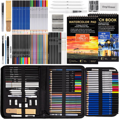 Drawdart Art Supplies Drawing Pencils Set - 76 Pack Pro Sketching Kit with Sketc