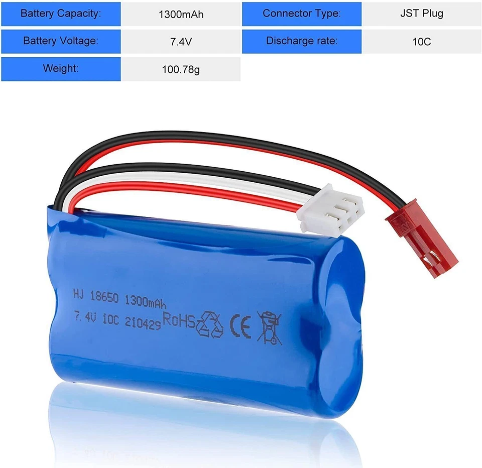 2x Li-ion Battery 7.4V 1300mAh 15C JST Plug & Charger for RC Car Off Road Truck - Image 4 of 4