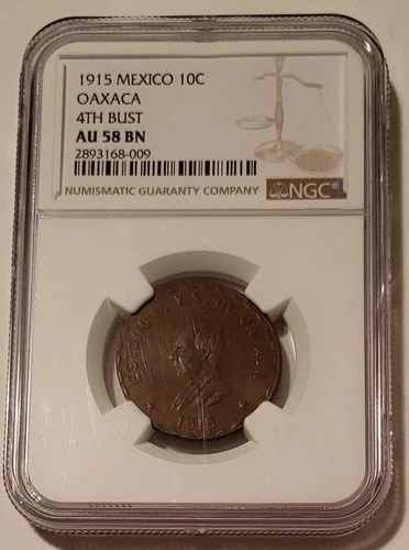 Mexico Oaxaca 1915 10 Centavos 4th Bust AU58 BN NGC
