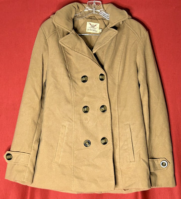 Vintage Beige Felt Pea Coat Women's Faded Glory Large (12-14)
