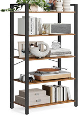 5-Tier Bookcase with Steel Frame Rustic Brown Storage Shelves Living Room