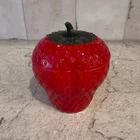 Vintage Hazel Atlas Strawberry Jam Jelly Jar Container Pot 4" Painted Milk Glass