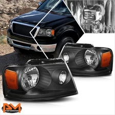 For 04-08 Ford F150/06-08 Lincoln Mark LT OE Style Headlights Amber Corner Black