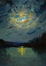 Landscape painting Original art Impressionism Oil on panel by S. Chernyakovsky