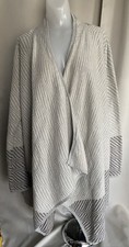 Lucky Brand Women's Plus Gray White Open Waterfall Drape Cardigan Sweater L