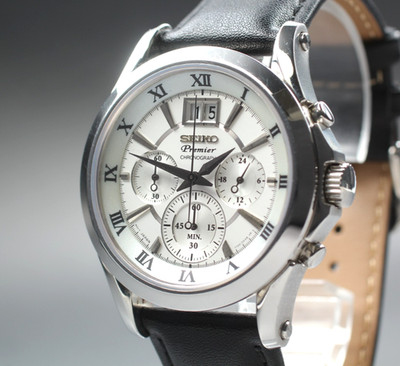 [N MINT+] SEIKO Premier 7T04-0AA0 White Roman Chronograph Qz Men's Watch JAPAN