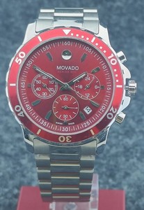Men's Movado Series 800 Chronograph Quartz Date Red Dial Wristwatch