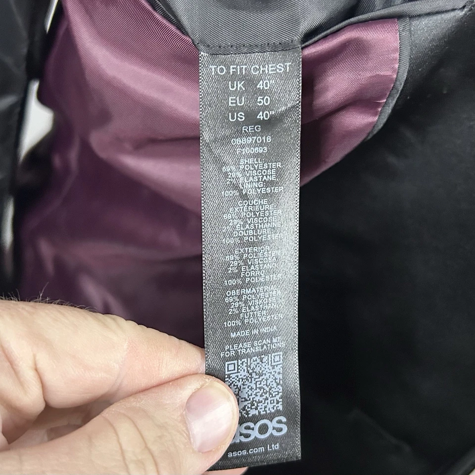 Chaqueta Esmoquin Asos 40R Todo Negro Dos Botones Forrada Ventilada Mezcla Poliéster Foto 4 de 4
