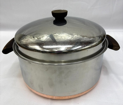 Revere Ware 6 Qt Stock Pot Dome Lid Copper Clad Double Ring Stainless Steel USA