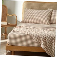 Gingham Sheet Set,100 Washed Cotton Linen Feel Queen Boho Chic 09 Gingham
