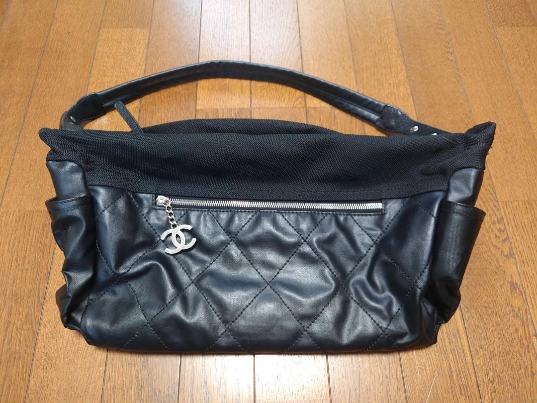 Chanel Coated Canvas Shoulder Bag Black Used 15x27x14cm From Japan